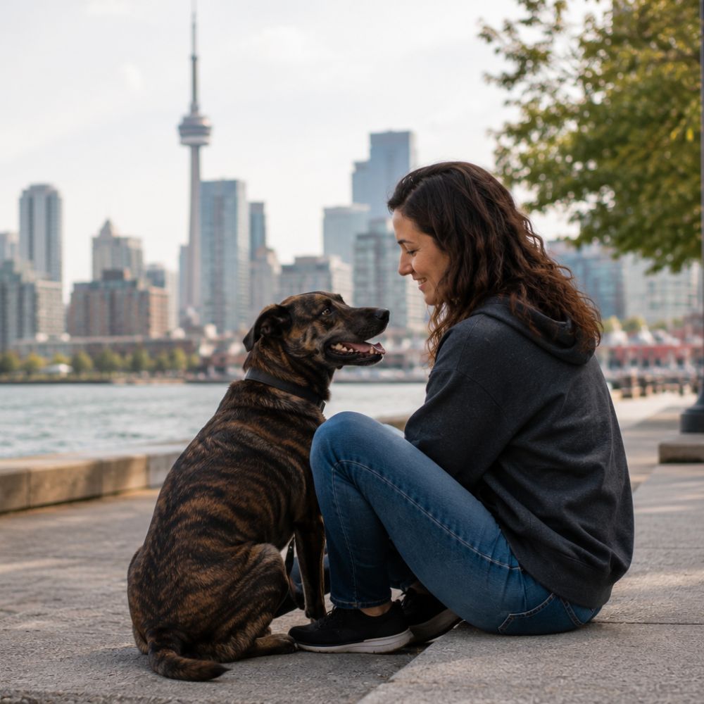 dog training engagement session in downtown toronto